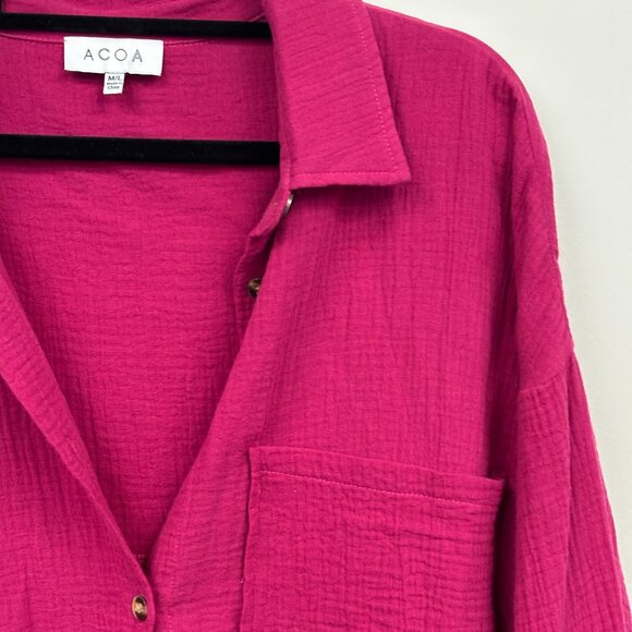 Acoa Fuchsia Pink Blouse | Size M/L | 100% Cotton - Picture 2 of 5